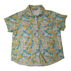 Stio Top Outdoor Biking Camp Hiking Button Down Short Sleeve Yellow Blue Women S